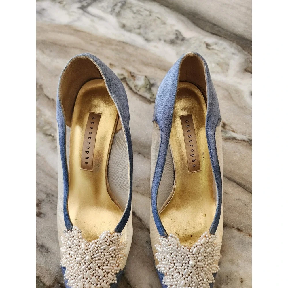 Y2K 90s Pearl Beaded‎ Mesh Kitten Heels Coquette Bridal Chic Regencycore
